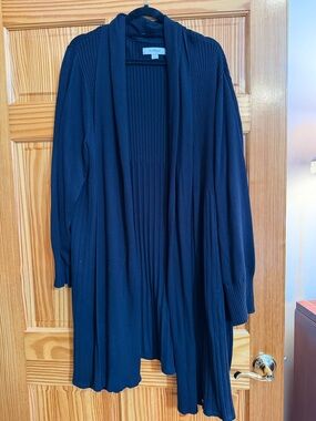 Avenue Navy Open-Front Ribbed Cardigan